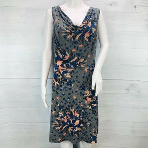Loft Sleeveless Gray Pink Floral Tie Waist Dress